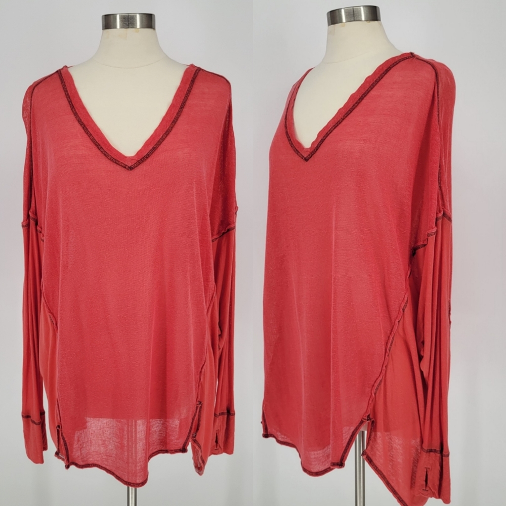 FREE PEOPLE Red Orange Batwing Tunic
